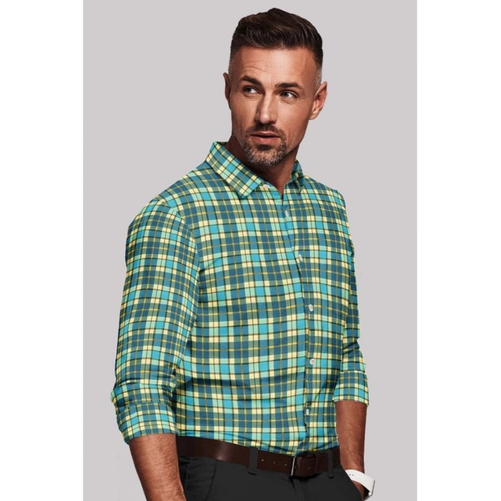 Men'S Cotton Blended Checked Full Sleeve Shirt (Green-Yellow)