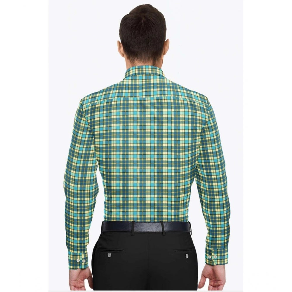 Men'S Cotton Blended Checked Full Sleeve Shirt (Green-Yellow)