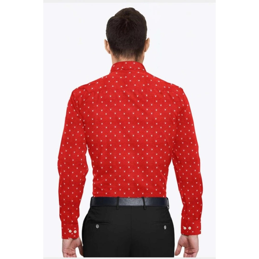 Men'S Cotton Blended Printed Full Sleeve Shirt (Red)