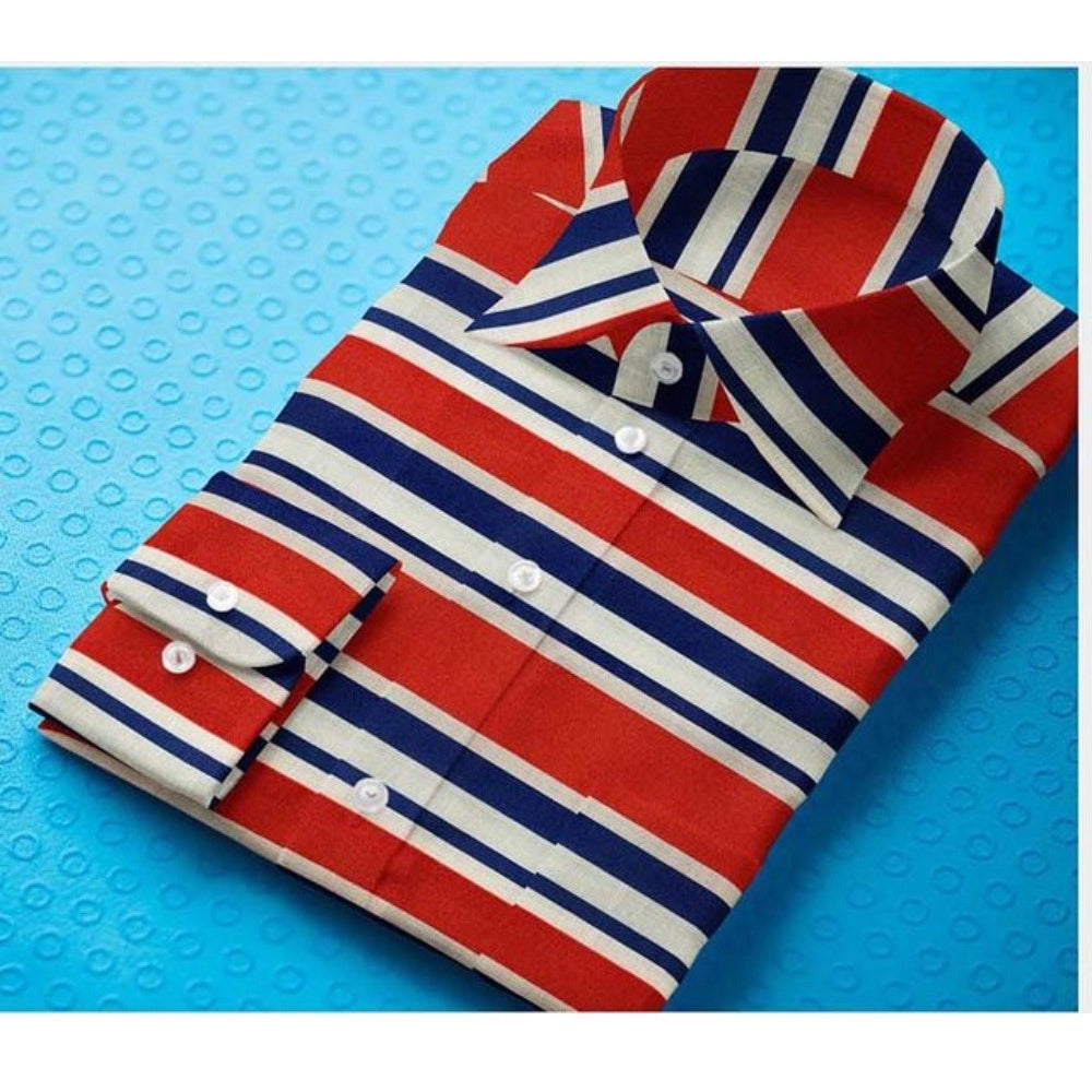 Men'S Cotton Blended Striped Full Sleeve Shirt (Red-Blue)