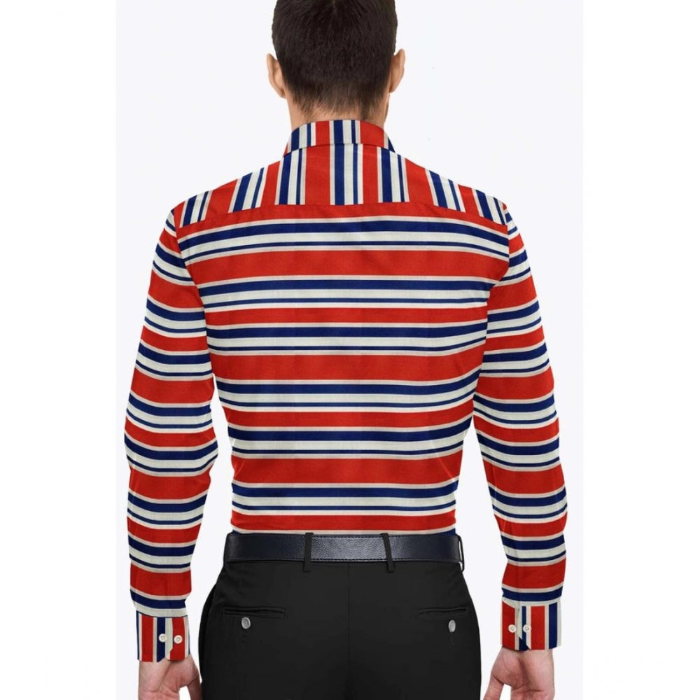 Men'S Cotton Blended Striped Full Sleeve Shirt (Red-Blue)