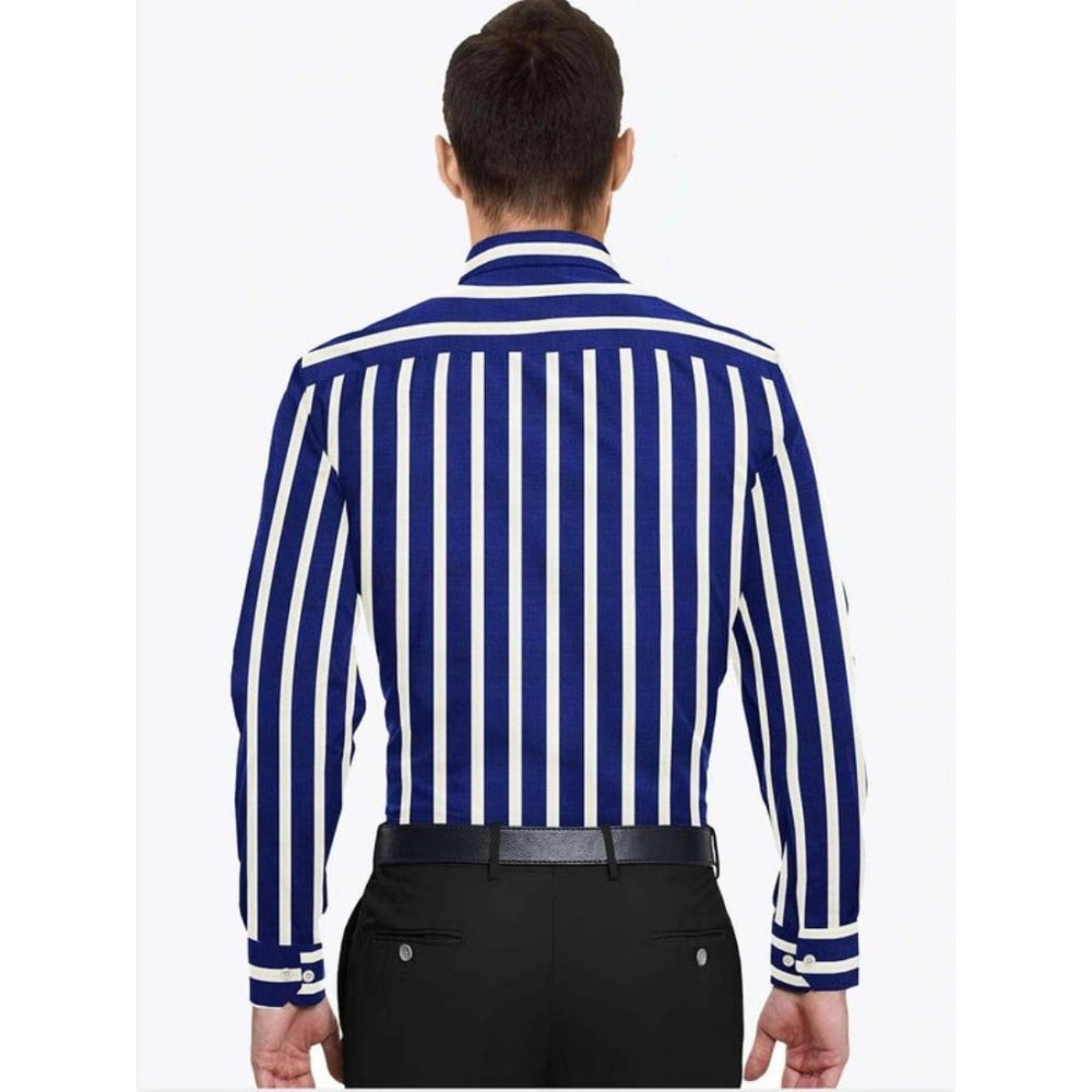 Men'S Cotton Blended Striped Full Sleeve Shirt (White-Blue)