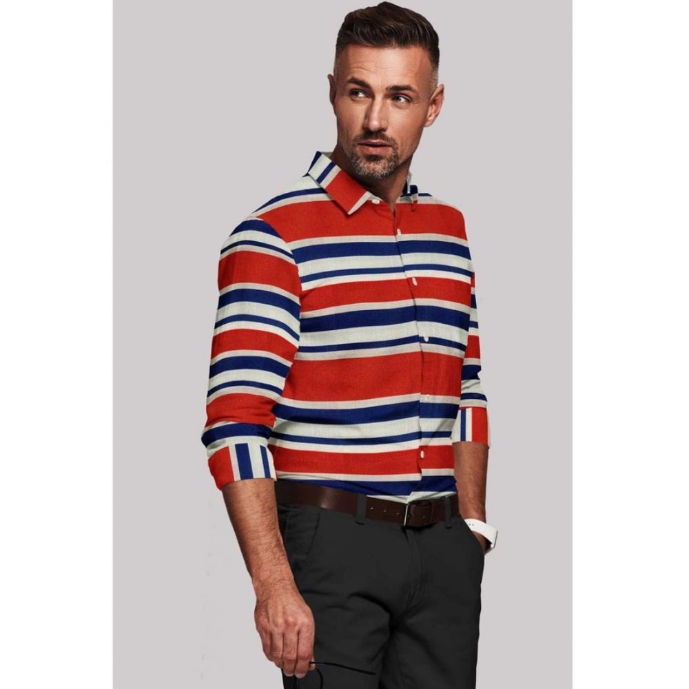 Men'S Cotton Blended Striped Full Sleeve Shirt (Red-Blue)