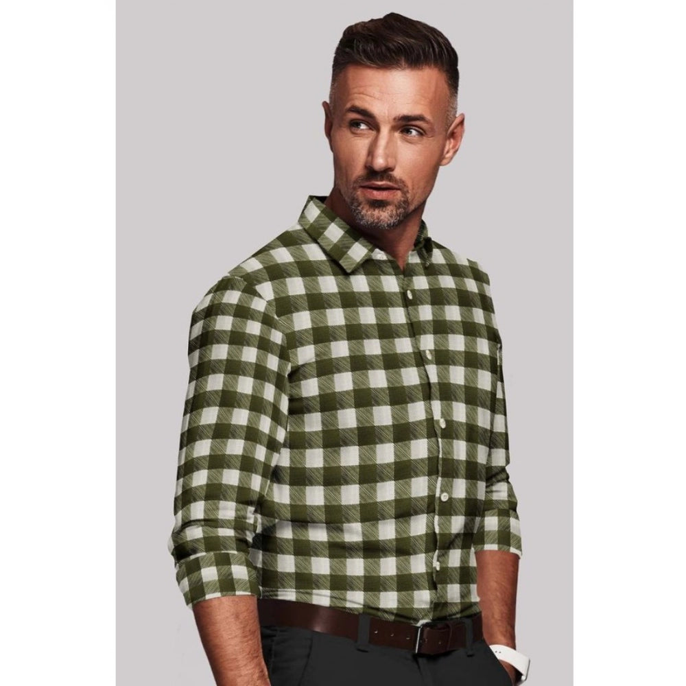 Men'S Cotton Blended Checked Full Sleeve Shirt (White-Green)