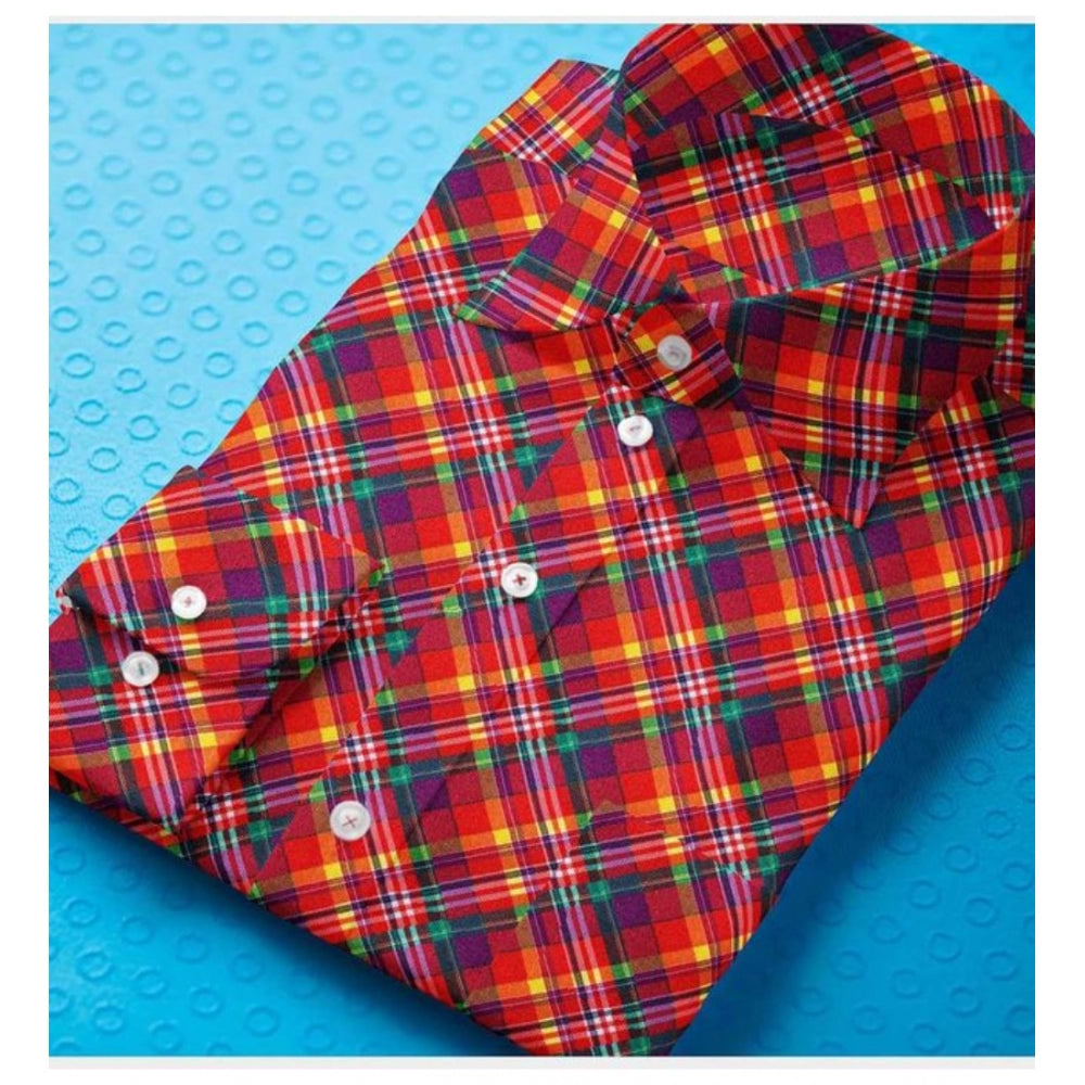 Men'S Cotton Blended Checked Full Sleeve Shirt (Red)