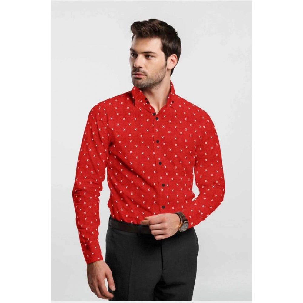 Men'S Cotton Blended Printed Full Sleeve Shirt (Red)
