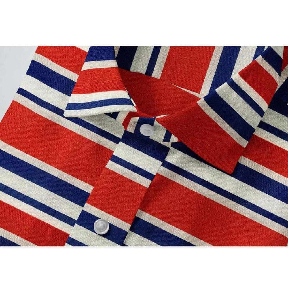 Men'S Cotton Blended Striped Full Sleeve Shirt (Red-Blue)