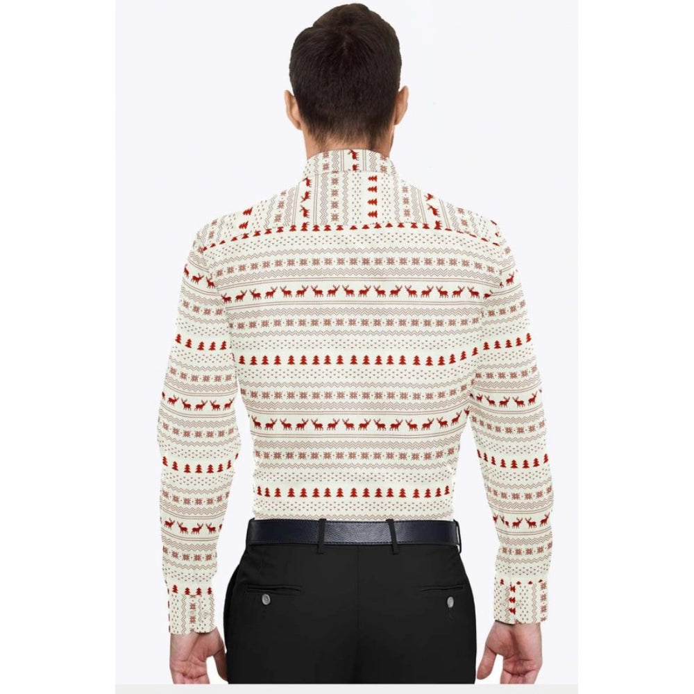 Men'S Cotton Blended Printed Full Sleeve Shirt (White-Red)
