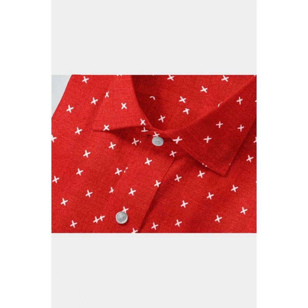Men'S Cotton Blended Printed Full Sleeve Shirt (Red)
