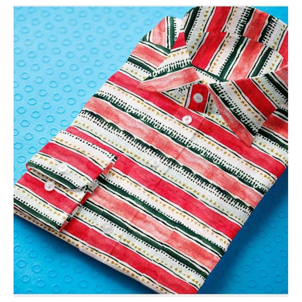 Men'S Cotton Blended Striped Full Sleeve Shirt (Red-White)