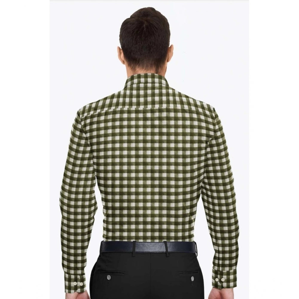 Men'S Cotton Blended Checked Full Sleeve Shirt (White-Green)