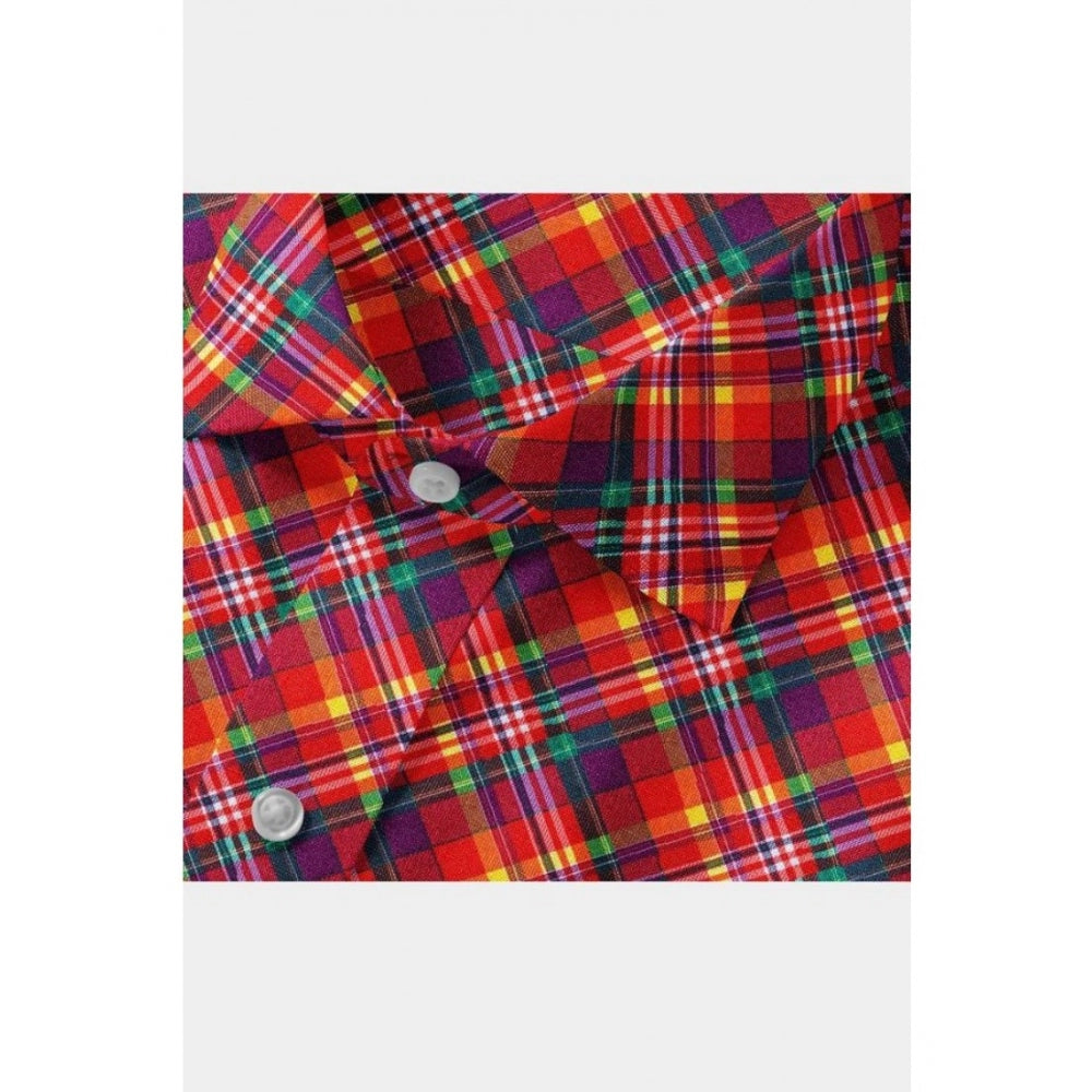 Men'S Cotton Blended Checked Full Sleeve Shirt (Red)