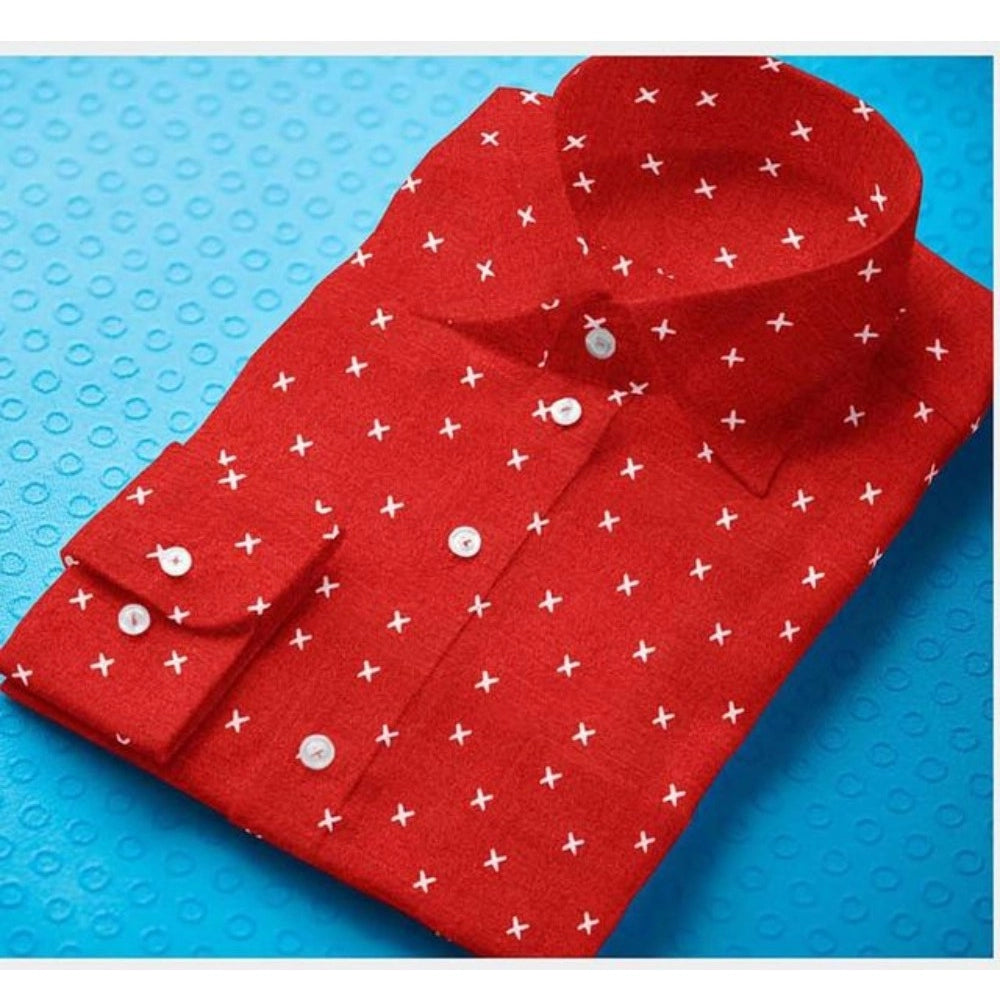 Men'S Cotton Blended Printed Full Sleeve Shirt (Red)