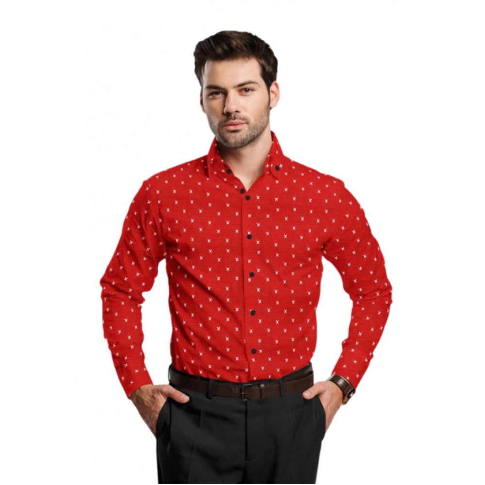 Men'S Cotton Blended Printed Full Sleeve Shirt (Red)