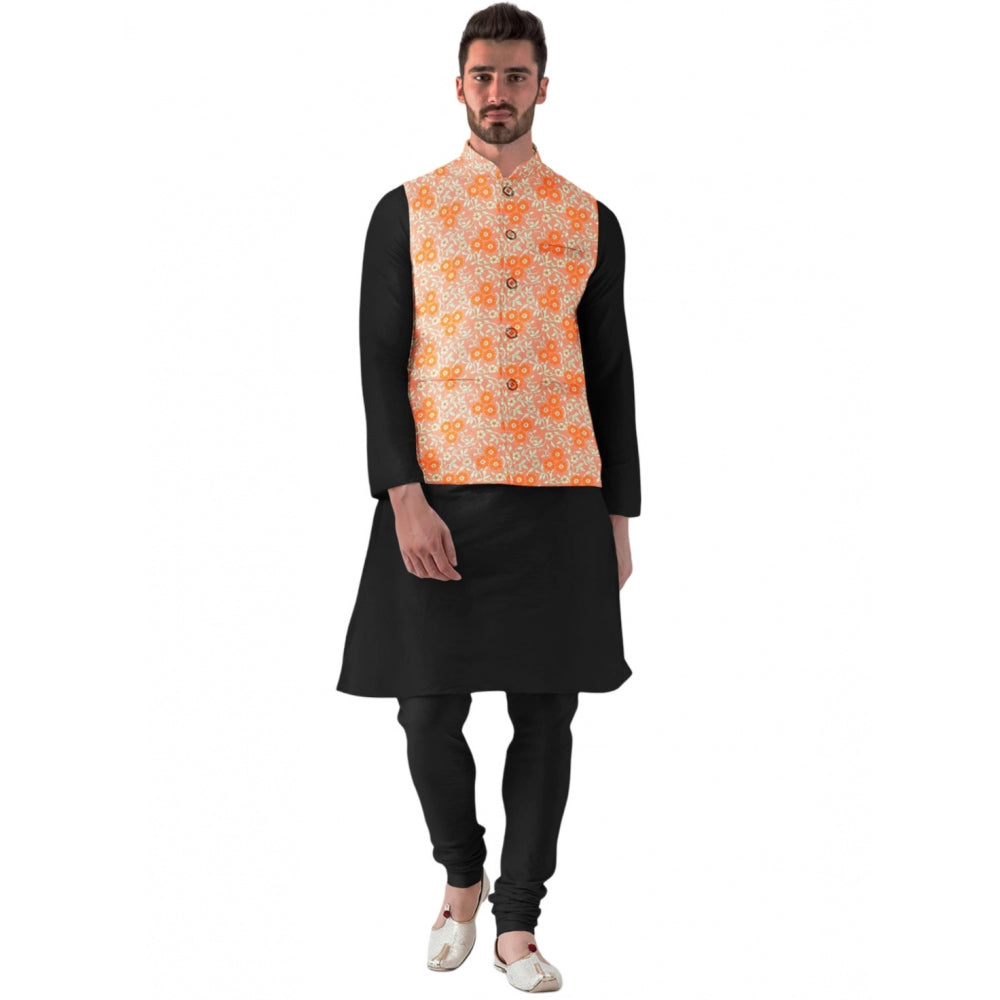 Men'S Jacquard Printed Full Sleeve Waistcoat (Orange)