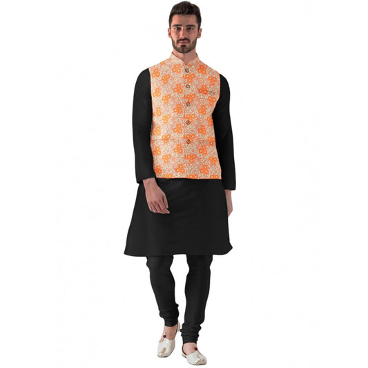 Men'S Jacquard Printed Full Sleeve Waistcoat (Orange)
