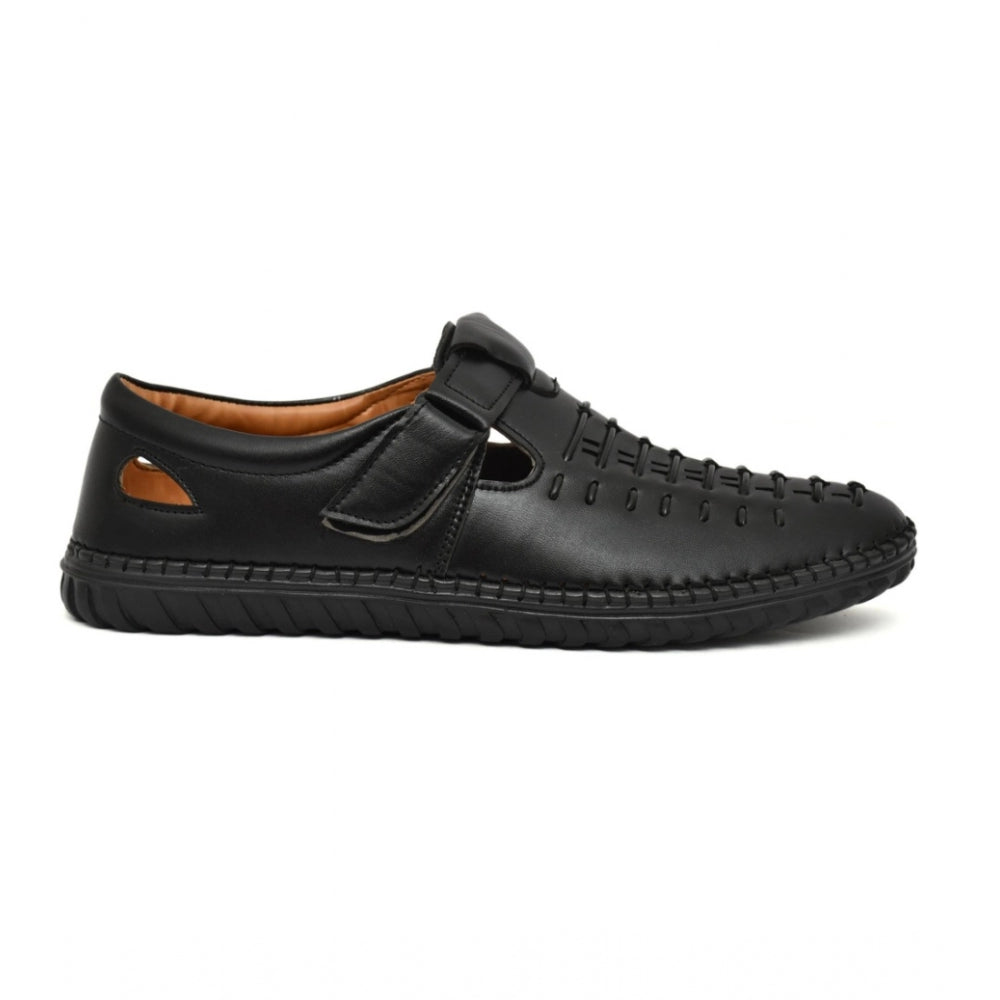 Men'S Faux Leather Sandal (Black)