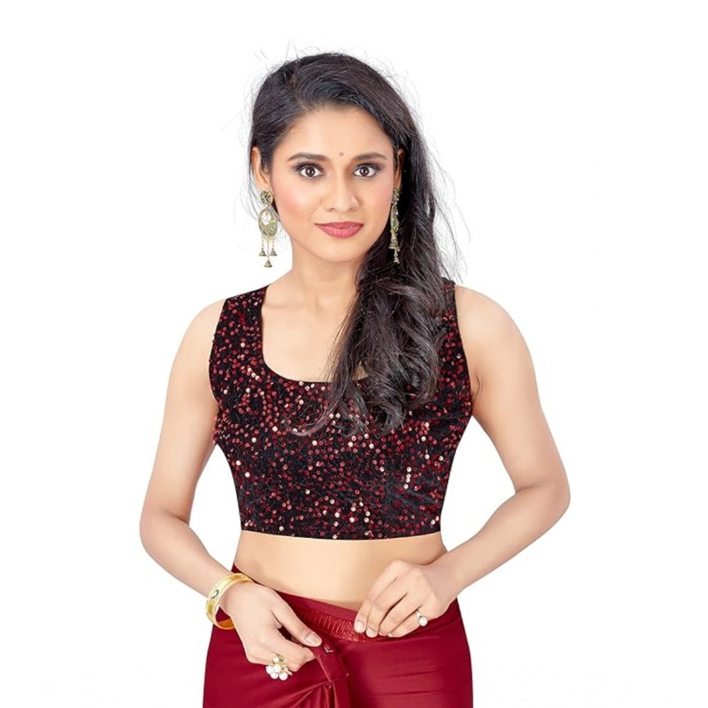 Women'S Lycra Solid Saree With Unstitched Blouse (Red, 5.5 Mtr