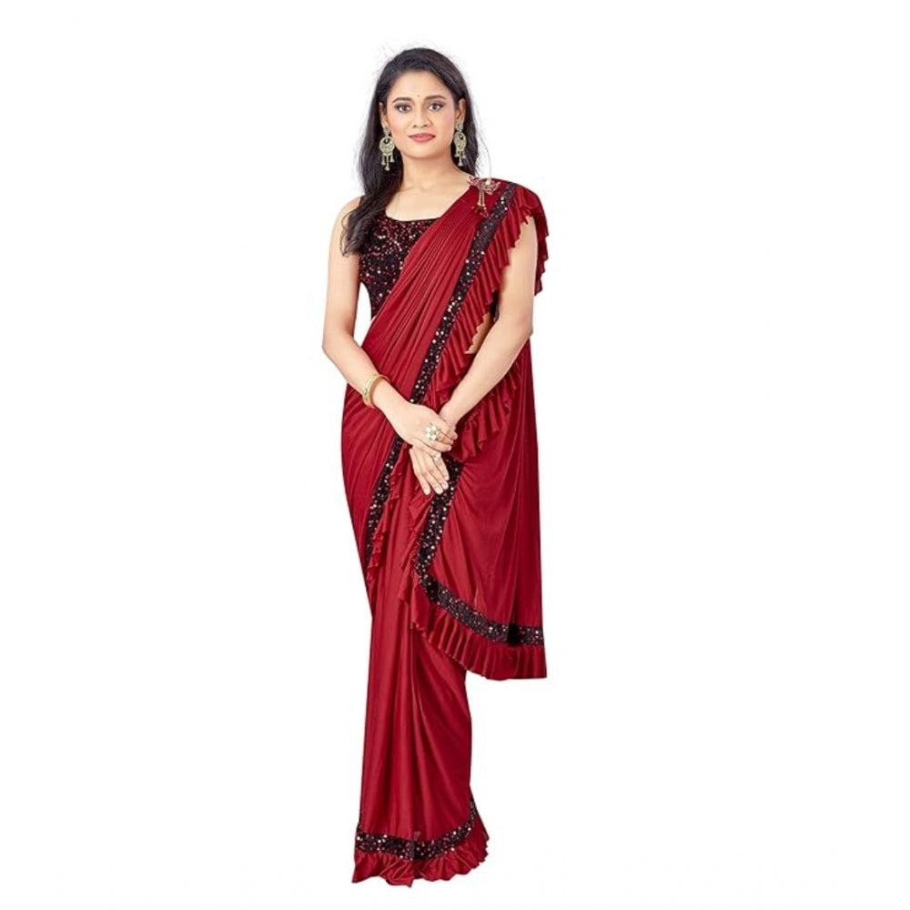 Women'S Lycra Solid Saree With Unstitched Blouse (Red, 5.5 Mtr