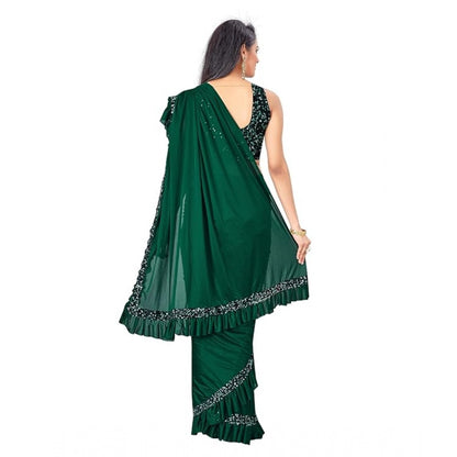 Green Lycra Saree With Unstitched Blouse
