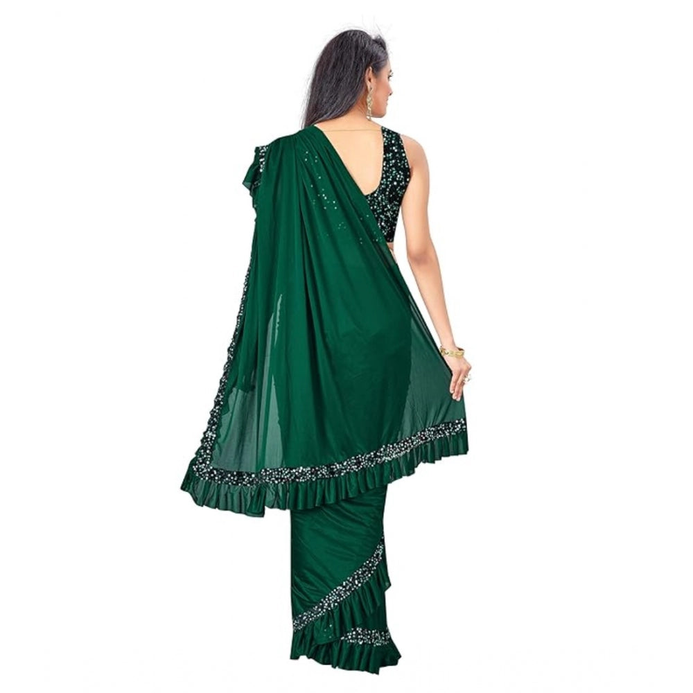 Women'S Lycra Solid Saree With Unstitched Blouse (Green, 5.5 M