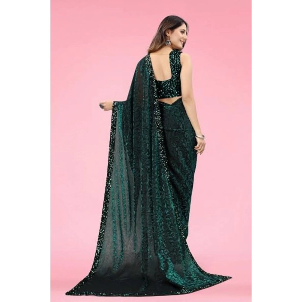 Women'S Lycra Floral Saree With Unstitched Blouse (Green, 5.5