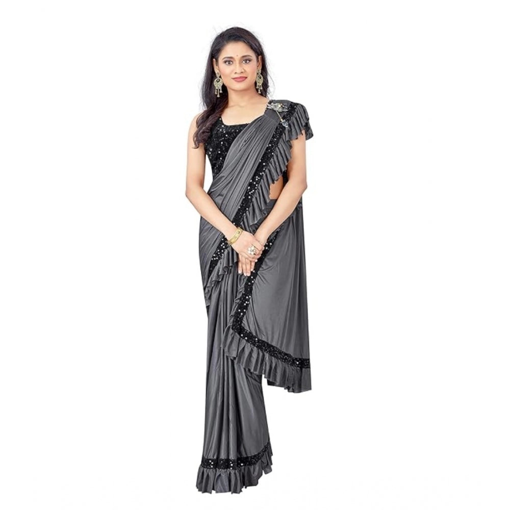 Women'S Lycra Solid Saree With Unstitched Blouse (Grey, 5.5 Mt