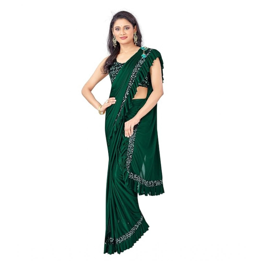 Women'S Lycra Solid Saree With Unstitched Blouse (Green, 5.5 M