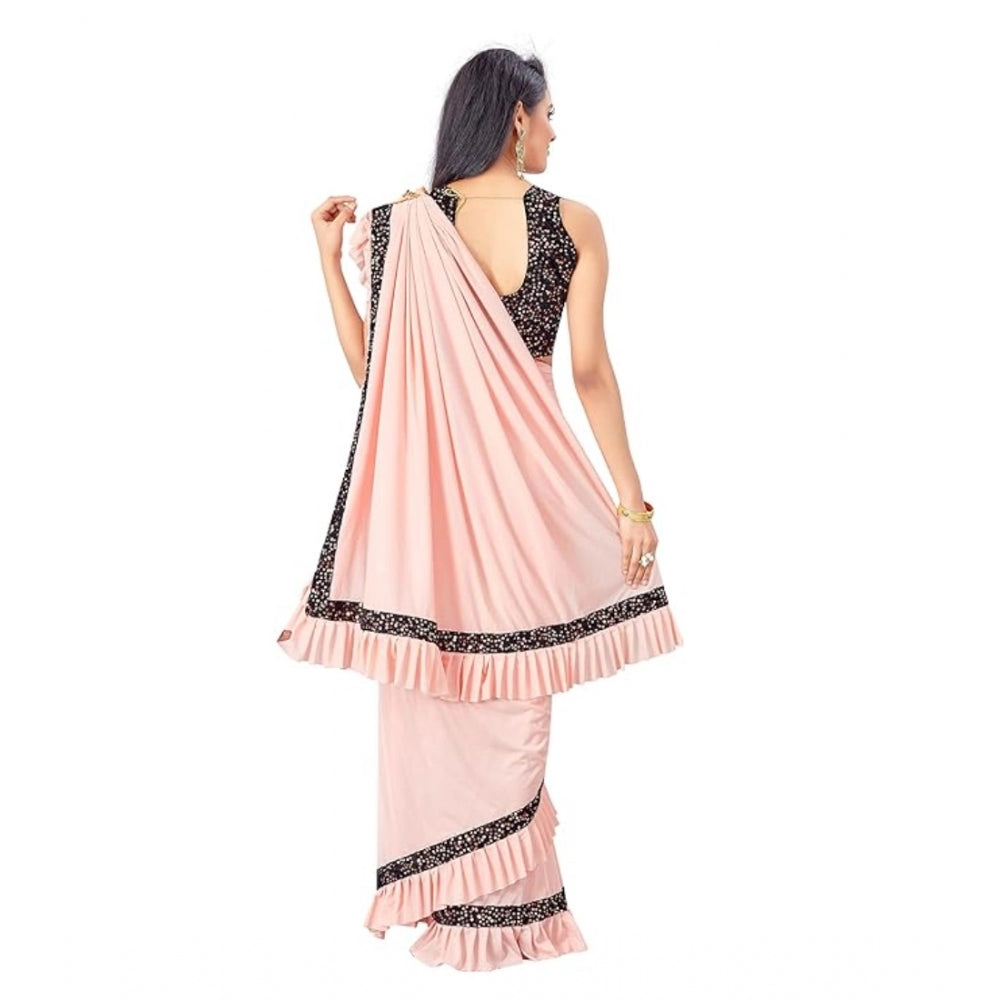 Women'S Lycra Solid Saree With Unstitched Blouse (Peach, 5.5 M
