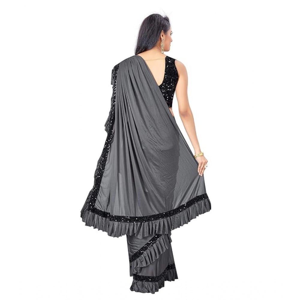Women'S Lycra Solid Saree With Unstitched Blouse (Grey, 5.5 Mt