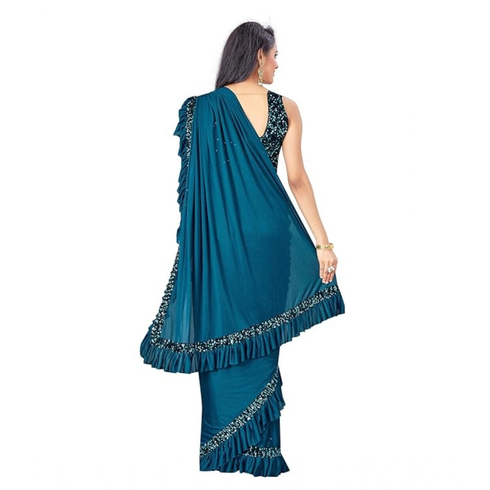 Women'S Lycra Solid Saree With Unstitched Blouse (Rama, 5.5 Mt