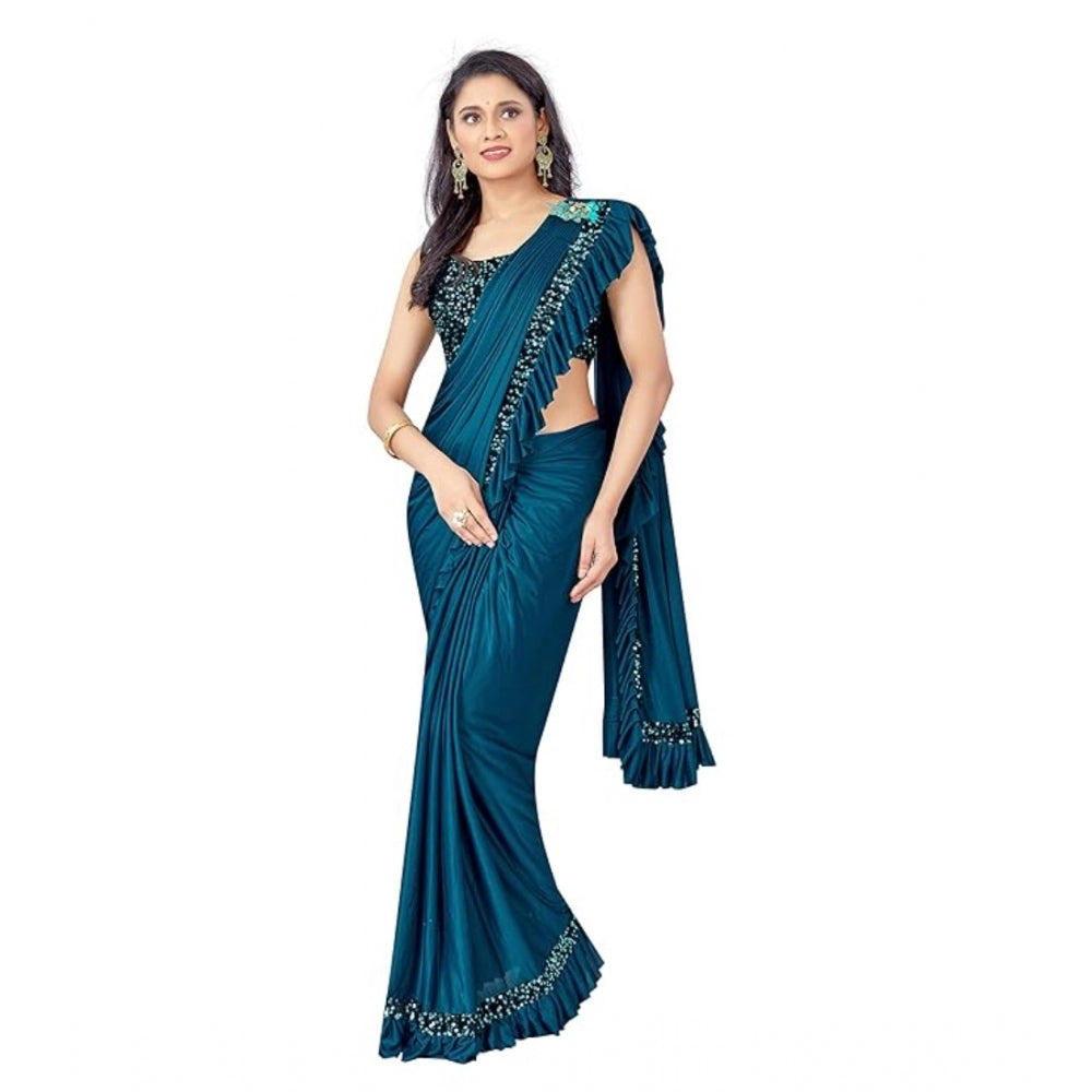 Women'S Lycra Solid Saree With Unstitched Blouse (Rama, 5.5 Mt