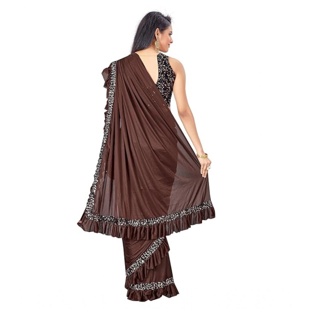 Women'S Lycra Solid Saree With Unstitched Blouse (Brown, 5.5 M