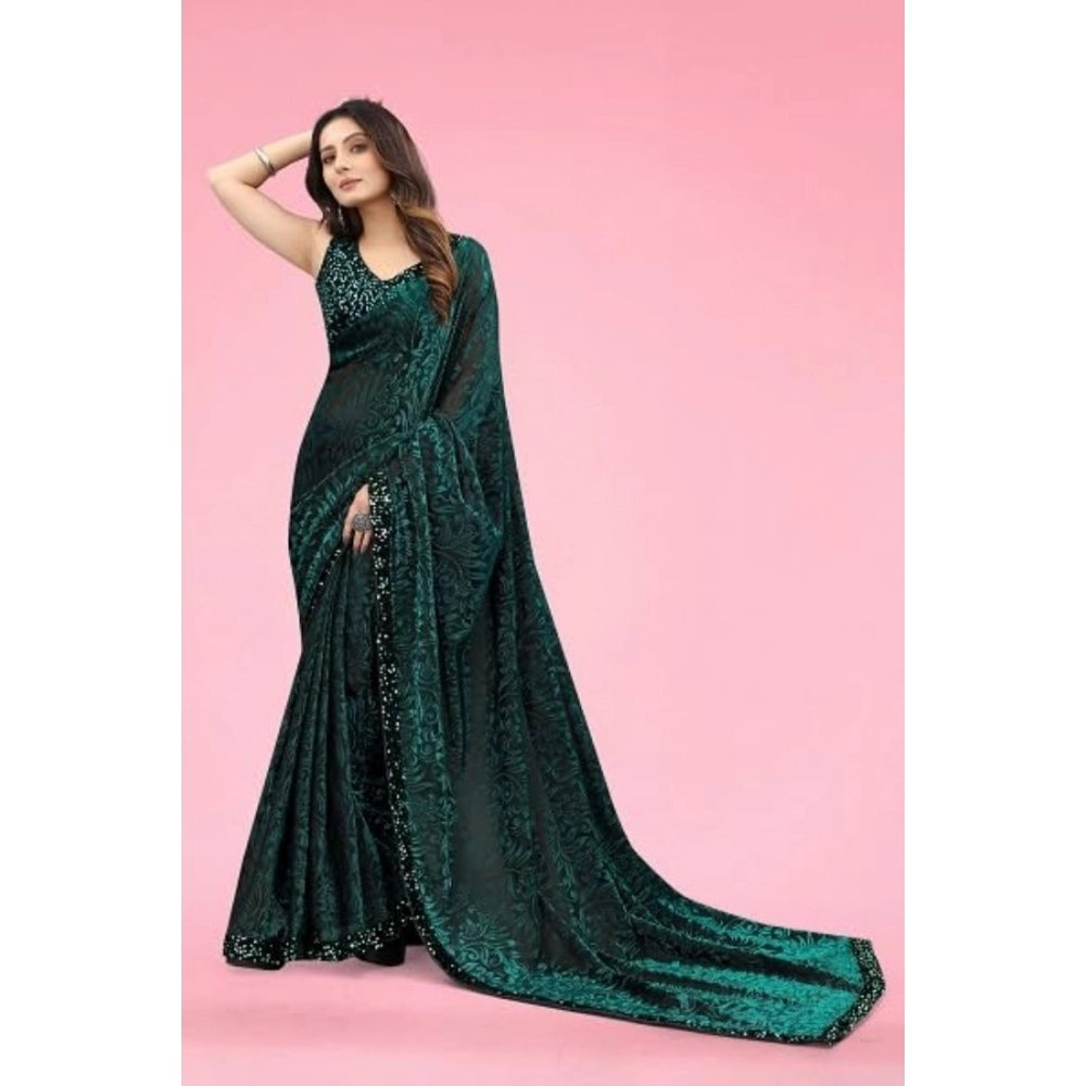 Women'S Lycra Floral Saree With Unstitched Blouse (Green, 5.5