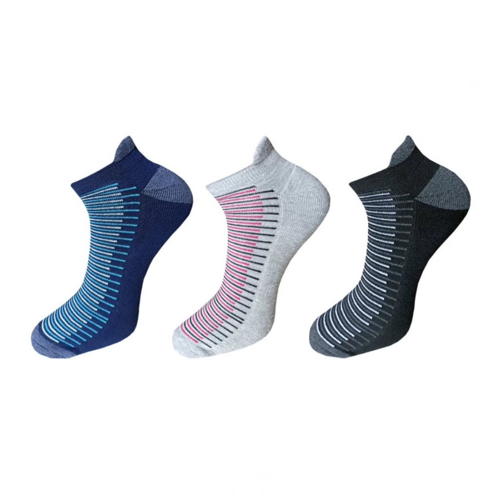 3_Pair Set Unisex Casual Cotton Striped Ankle Length Socks (Mu