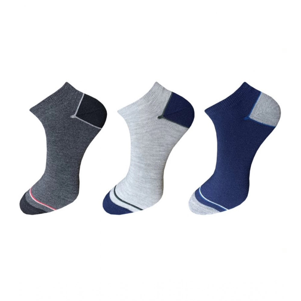 3_Pair Set Unisex Casual Cotton Solid Ankle Length Socks (Mult
