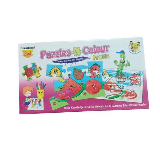 2 In 1 Puzzle &amp; ColorsFtruit | Cardboard | Educational Toys| 3+ Years