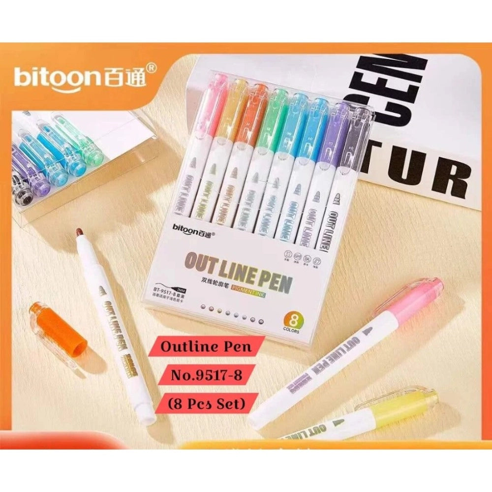 8_Pcs Set Outline Pen No.9517-8 | Plastic | Stationery | 5+ Years