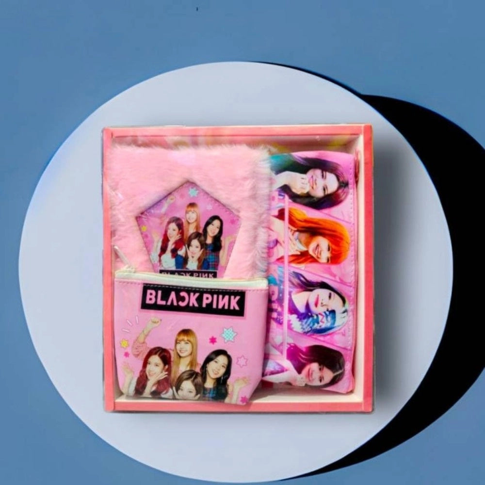 3 In 1 Black Pink Bts Stationery Set With 2 Pouchs And 1 Packet Dairy