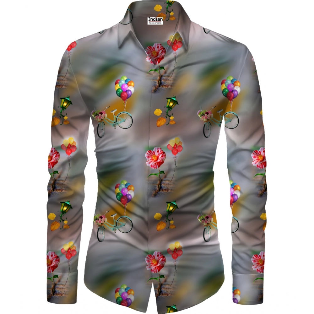 Men'S Casual Floral Printed Cotton Blend Unstitched Shirt Fabr