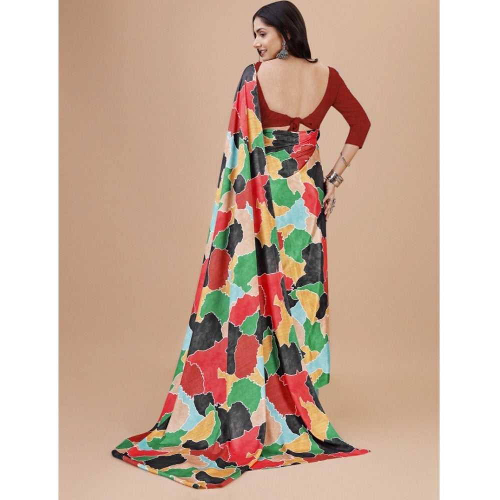 Women'S Crepe Digital Print Saree With Unstitched Blouse 5.5Mt