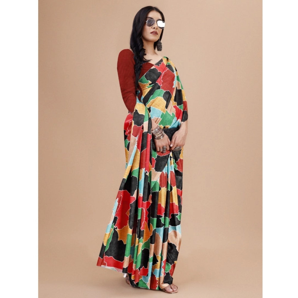 Women'S Crepe Digital Print Saree With Unstitched Blouse 5.5Mt