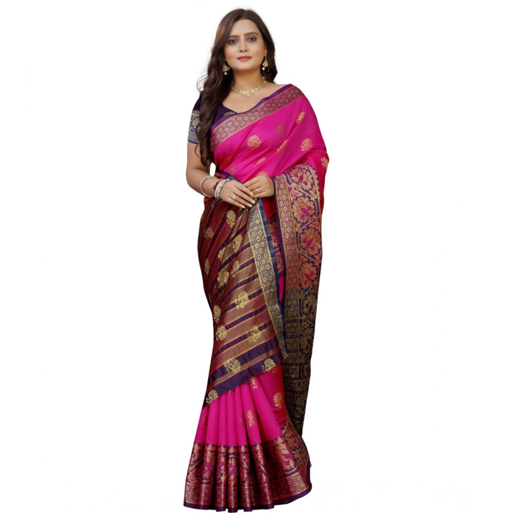 Women'S Silk Blend Woven Saree With Unstitched Blouse 5.5Mtr (