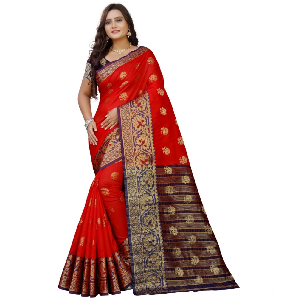 Women'S Silk Blend Woven Saree With Unstitched Blouse 5.5Mtr (