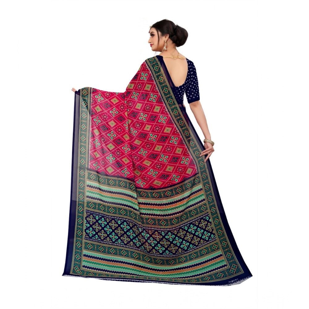Women'S Georgette Floral Print Saree With Unstitched Blouse 5.