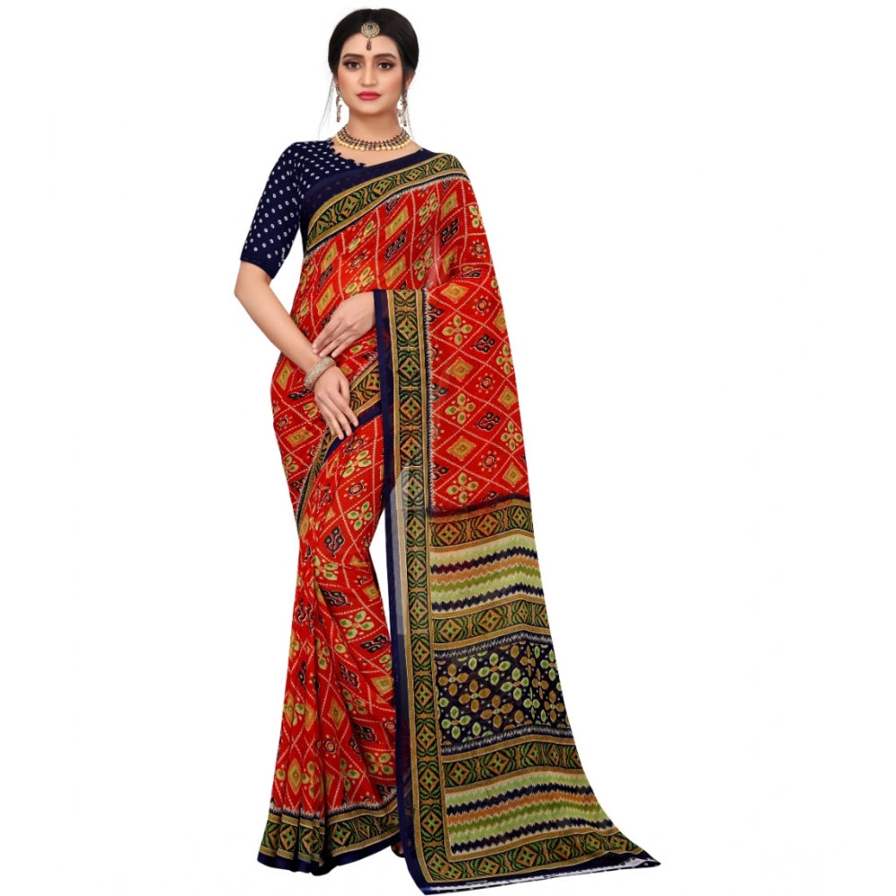 Women'S Georgette Floral Print Saree With Unstitched Blouse 5.