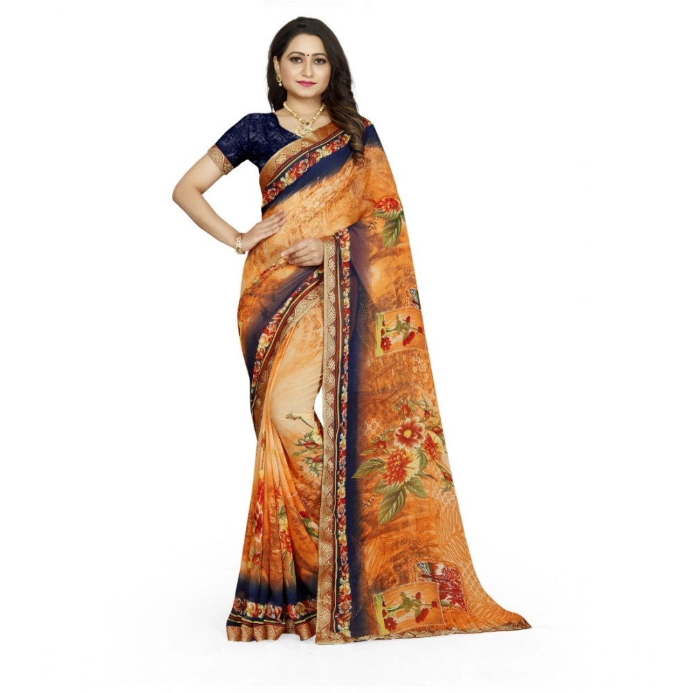 Women'S Georgette Floral Print Saree With Unstitched Blouse 5.
