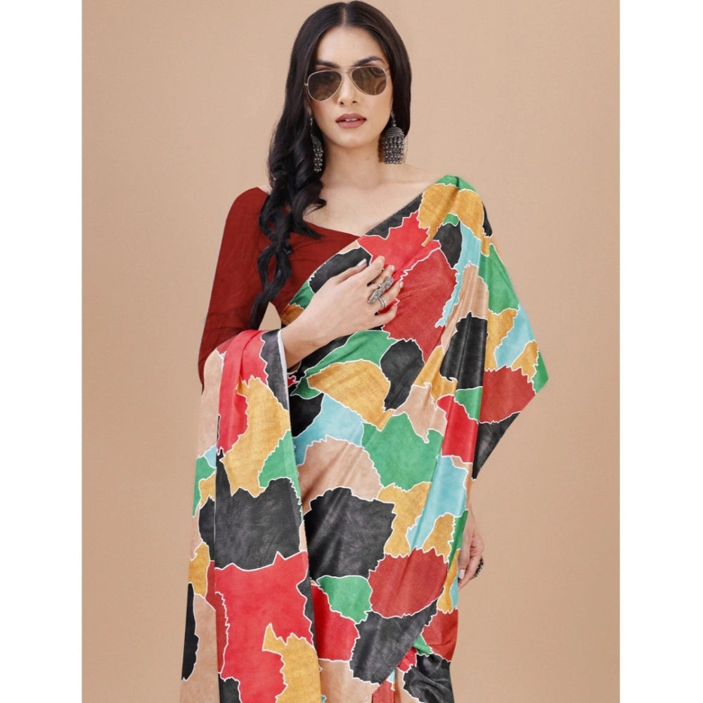 Women'S Crepe Digital Print Saree With Unstitched Blouse 5.5Mt