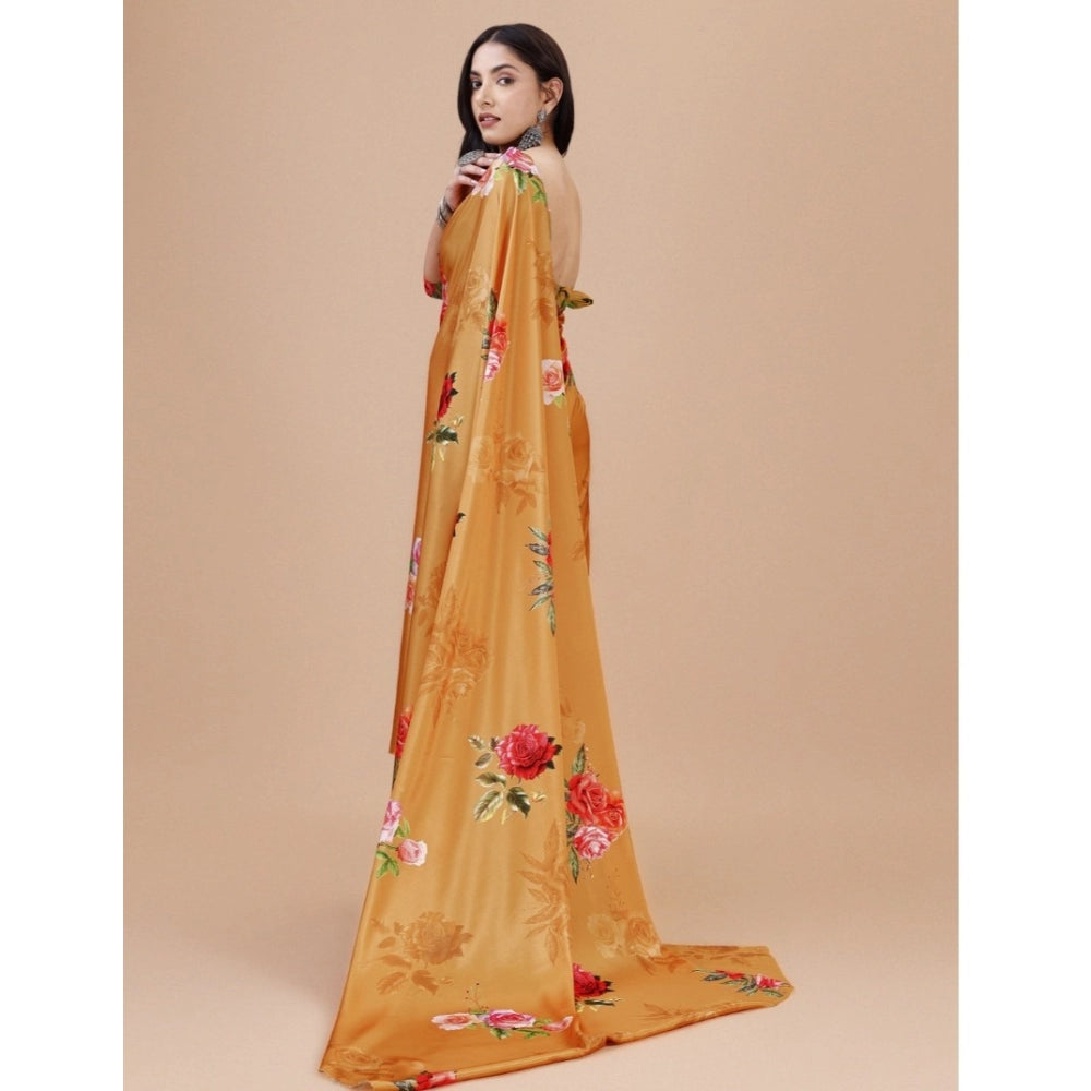Women'S Crepe Digital Print Saree With Unstitched Blouse 5.5Mt