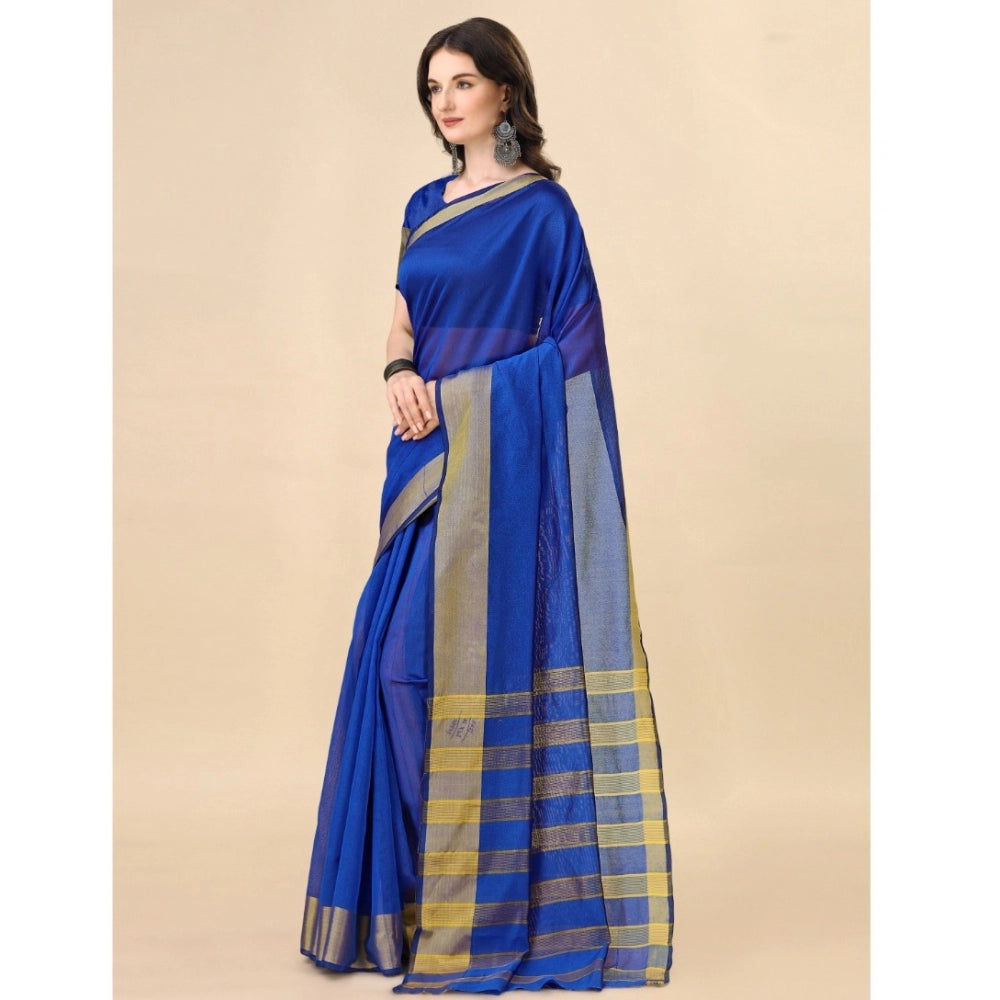 Women'S Cotton Silk Striped Saree With Unstitched Blouse 5.5Mt